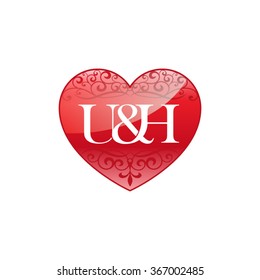 U&H initial letter logo with ornament heart shape