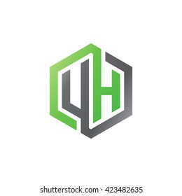 UH initial letters looping linked hexagon logo black gray green