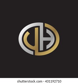 UH initial letters looping linked ellipse elegant logo golden silver black background
