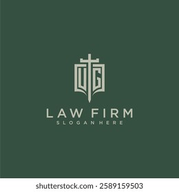 UH initial monogram for law firm with sword and shield logo image