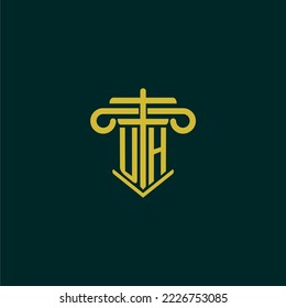 UH initial monogram logo design for law firm with pillar vector image