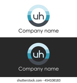 UH letter circle shape icon logo white blue