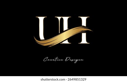 UH Letter Monogram Logo – Elegant Gold Brush Stroke Letter mark for Luxury Branding, Fashion, Boutique  Premium Identity Design
