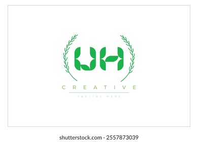 UH letters eco logo with leaf. Fresh nature and healthy leaf logo design.