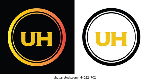UH letters icon design template elements in abstract background logo, design identity in circle, alphabet letter