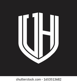 UH-Logo-Monogramm mit Emblem-Schild, einzeln auf schwarzem Hintergrund
