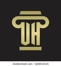 UH Logo monogram with pillar style design template with gold colors