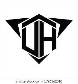 Monograma del logotipo UH con flecha de alas alrededor de la plantilla de diseño sobre fondo blanco