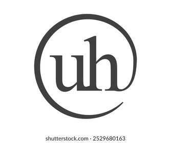 Logotipo de UH de dos letras con forma de círculo estilo de signo de correo electrónico. Logotipo U y H redondo de la empresa para la identidad de marca.