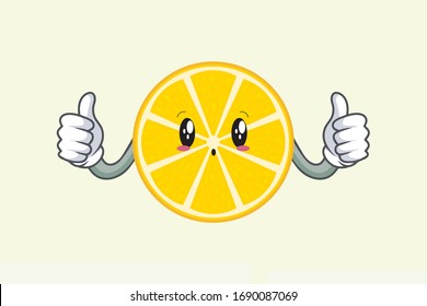 Uh, Oh, Gasp Face. Double Thumb up Mascot Illustration. Slice Lemon Fruit