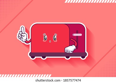 UH , OH, GASP Face Emotion. Forefinger Gesture. Toaster Cartoon Drawing Mascot Illustration.