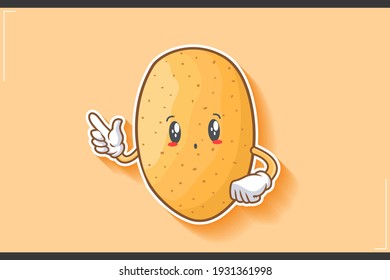 UH , OH, GASP Face Emotion. ForeFinger Handgun Gesture. Potato Vegetable Character Cartoon Drawing Mascot Illustration.