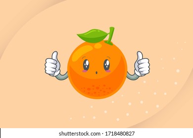 UH OH, GASP. Ok, ausgezeichnet, doppelte Aufwärtsbewegung. Orange Citrus Fruit Cartoon Mascot Illustration.