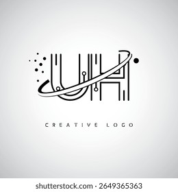 UH Orbit Monogram Logo – Futuristic Minimal Letter mark with Circular Line Art, Tech-Inspired Dots and Space Motion Concept for Modern Branding Identity