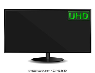 UHD TV Ultra High Definition Television text on the TV screen. Vector illustration.
