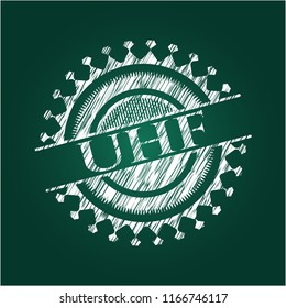 UHF written with chalkboard texture