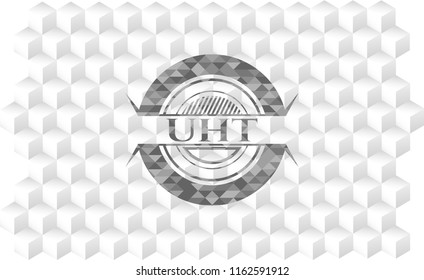 UHT grey emblem with geometric cube white background
