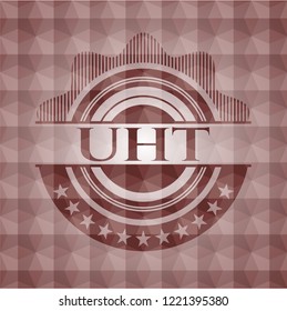UHT red emblem with geometric pattern. Seamless.