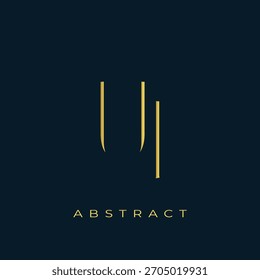 UI Abstractas diseño de logotipo dorado. Abstractas composición de símbolos de oro sobre un fondo azul marino oscuro