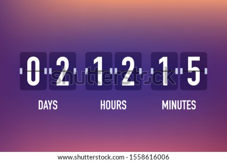 UI app digital count down circle board meter with circle time pie diagram. Countdown clock counter timer. Scoreboard of day, hour, minutes and seconds.