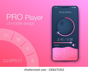 UI audio player templates templates in vector with design elements