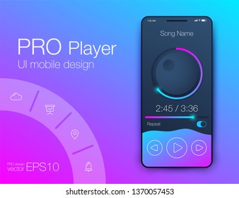 Plantillas de reproductor de audio de la interfaz de usuario en vectores con elementos de diseño