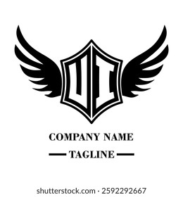 UI bold shield logo with wings, customizable with letters A to Z. Perfect for brands seeking a powerful symbol of strength, freedom, and ambition