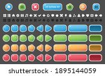 UI buttons icons set. Isolated vector illustration of mobile game sprites. Design for stickers, logo, mobile app. Arcade or match 3 2d game asset. Flat sprite sheet. Constructor with basic ui elements