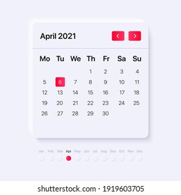 concepto de calendario de interfaz de usuario. GUI para aplicaciones móviles y web. estilo moderno de widget blanco. Ilustración del vector