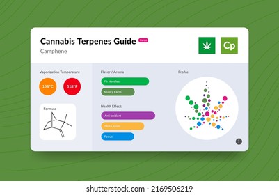 UI Cannabis Terpene Guide Information Chart. Aroma and Flavor with Health Benefits and Vaporize Temperature. Vector.