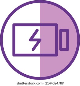 UI charging battery icon or illustration vector graphic with outline style, rounded, circle. suitable for ui, ux, web, and applications.