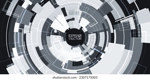 UI Circular HUD Screen Tech System Innovation Concept Background. Abstract Hi-Tech Circular Pattern Vector Backdrop. Round Colorful Arcs. Moving Circles Vector Illustration. Radial Speed Lines.