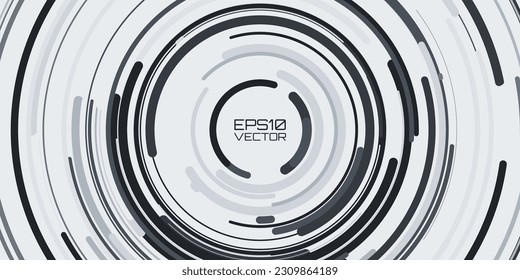 UI Circular HUD Screen Tech System Innovation Concept Background. Abstract Hi-Tech Circular Pattern Vector Backdrop. Round Colorful Arcs. Moving Circles Vector Illustration. Radial Speed Lines.