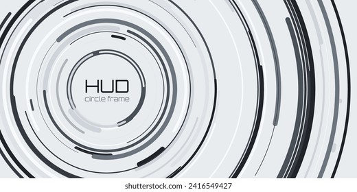 UI Circular HUD Screen Tech System Innovation Concept Background. Abstract Hi-Tech Circular Pattern Vector Backdrop. Round Colorful Arcs. Moving Circles Vector Illustration. Radial Speed Lines.