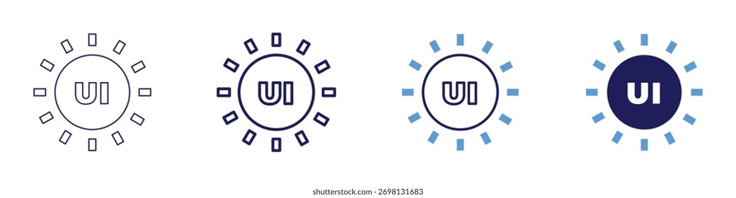 Ícone de componentes de UI em 4 estilos diferentes. Linha Fina, Linha, Linha Negrito, Duotônico. Estilo duotônico. Traçado editável.