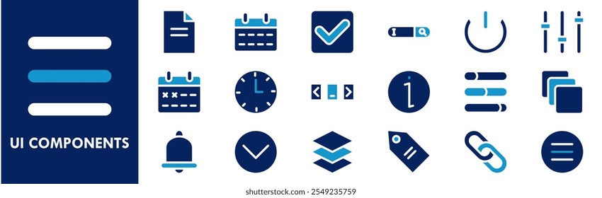 Conjunto de coleta de ícones dos Componentes de UI. Contendo interface de design, vetor, modelo, interface de usuário, botão, definir, usuário, aplicativo