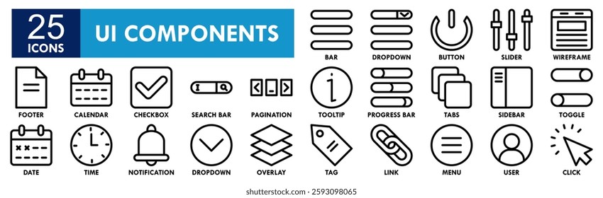 UI Components icon collection set. Containing design interface, vector, template, ui, button, set, user, app