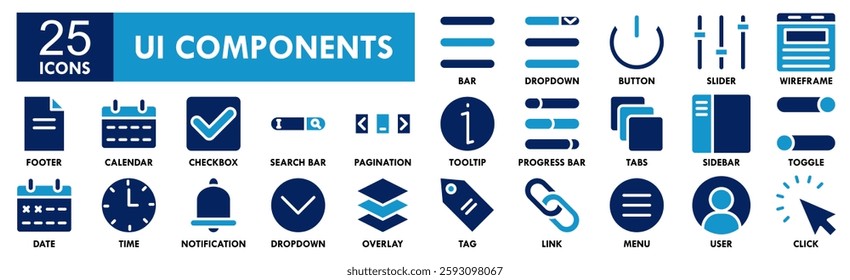 UI Components icon collection set. Containing design interface, vector, template, ui, button, set, user, app