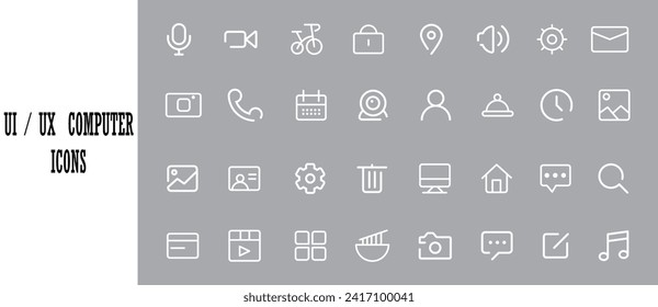 ui computer icons. white line icons.