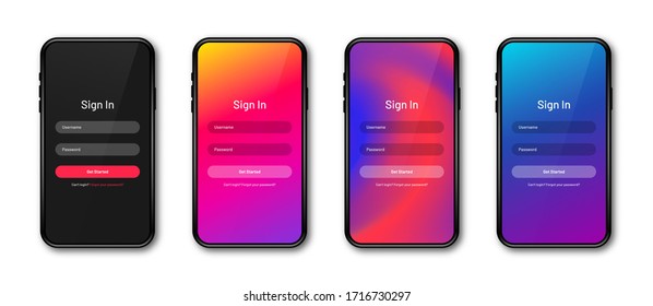 UI concept, login and sign in form page for mobile app. Realistic smartphone mockup and UI screen design. User login form. Vector