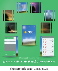 UI concept for Weather App. Editable vector format.