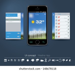 UI-Konzept für Wetter App. Bearbeitbares Vektorformat.
