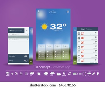 UI concept for Weather App. Editable vector format.