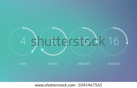 UI countdown clock counter timer. Vector digital count down circle board with circle time pie diagram. Scoreboard of day, hour, minutes and seconds for web page upcoming event template design.