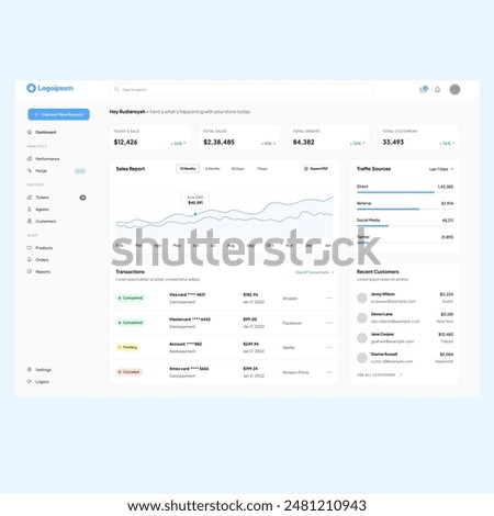 UI Dashboard for Selling and E-commerce. This vector illustration presents a sleek and functional UI dashboard tailored for selling and e-commerce platforms.