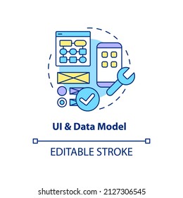 UI and data model concept icon. Efficient UX for application. Web 3 0 abstract idea thin line illustration. Isolated outline drawing. Editable stroke. Arial, Myriad Pro-Bold fonts used