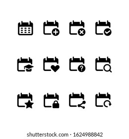 UI Date Calendar Icon Set In Flat Style Isolated White Background. Vector Illustration Symbol.