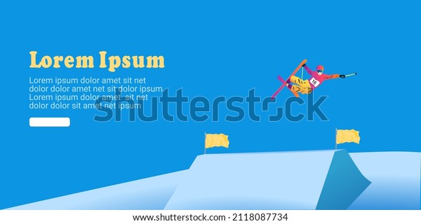 UI design of\
an abstract man ski jumping on a blue background. Ski Jumping,\
Freeski Big Air, Freeski\
Halfpipe