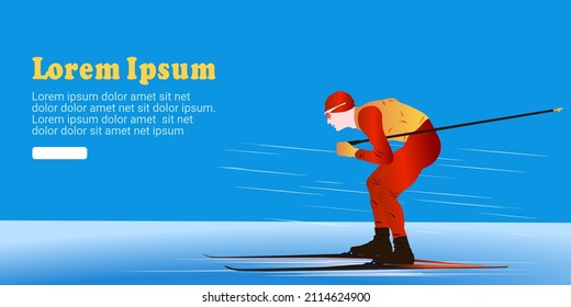 UI design of an abstract man skiing on abstract background. Cross-country skiing, nordic combined. freestyle ski cross