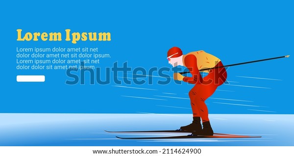 UI design of an abstract man skiing on abstract\
background. Cross-country skiing, nordic combined. freestyle ski\
cross